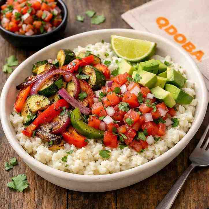 Qdoba bowl with cauliflower mash and grilled veggies