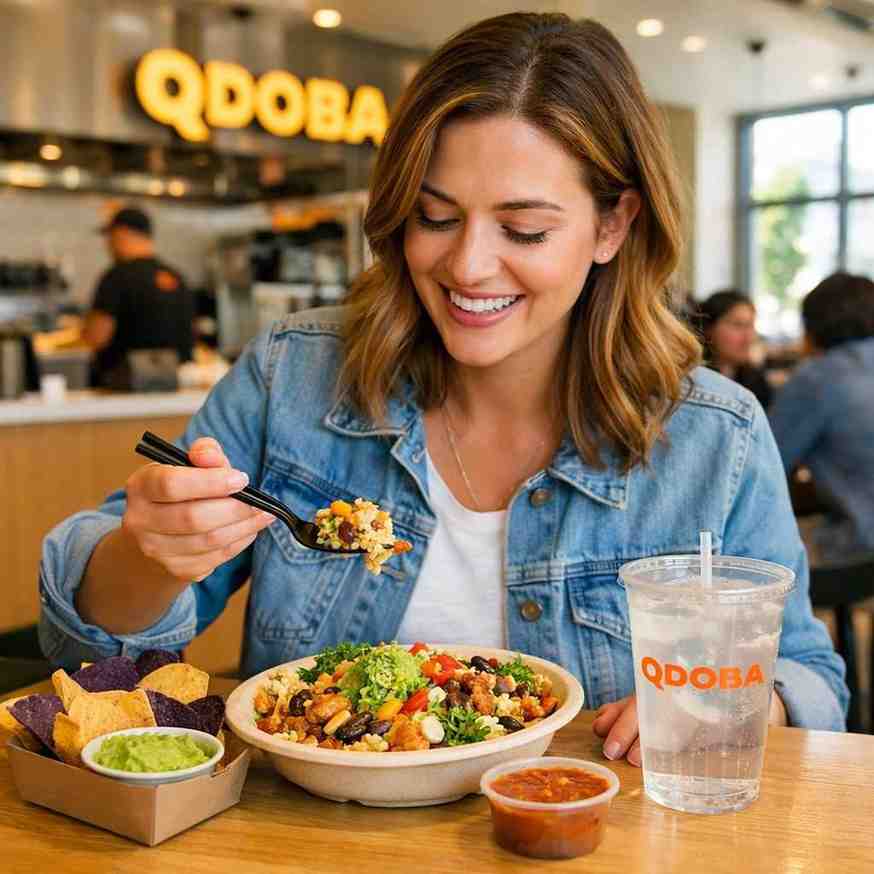 A person enjoying a healthy Qdoba meal