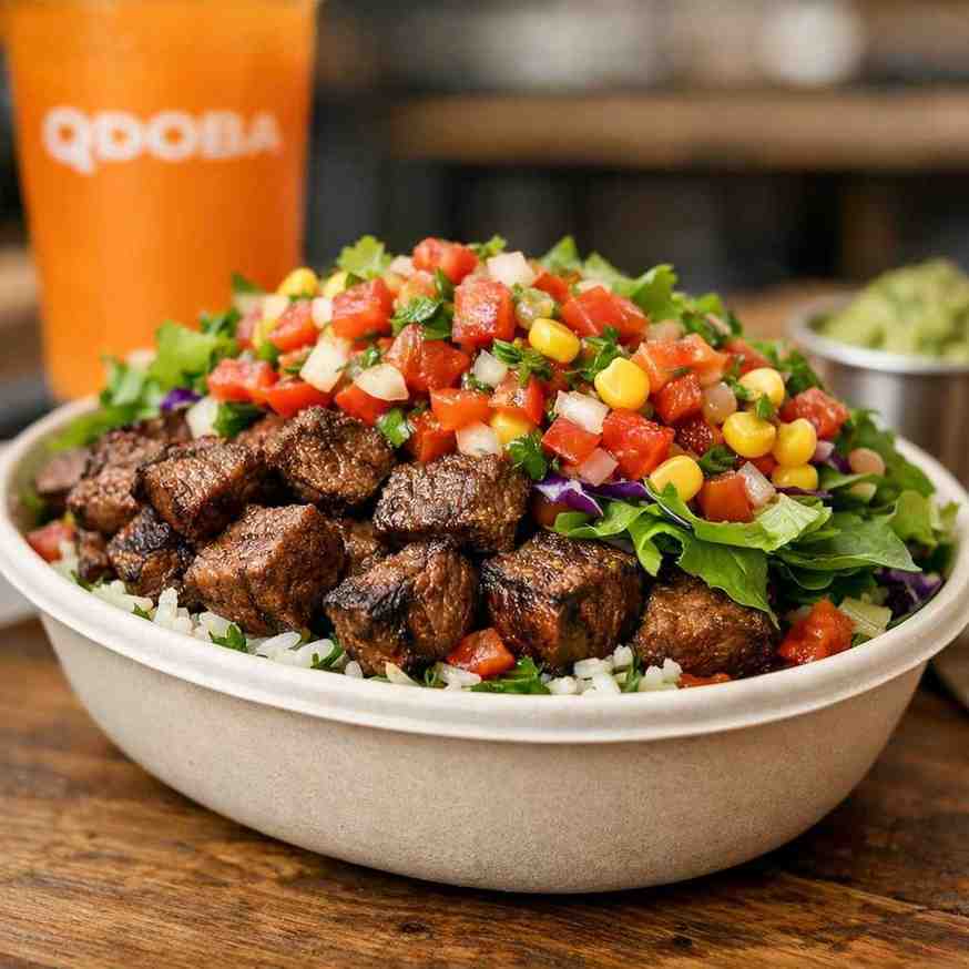 Qdoba steak bowl with double protein