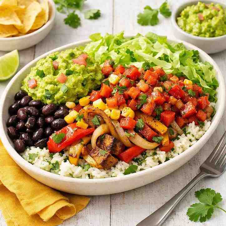 Vegetarian Qdoba bowl with guacamole