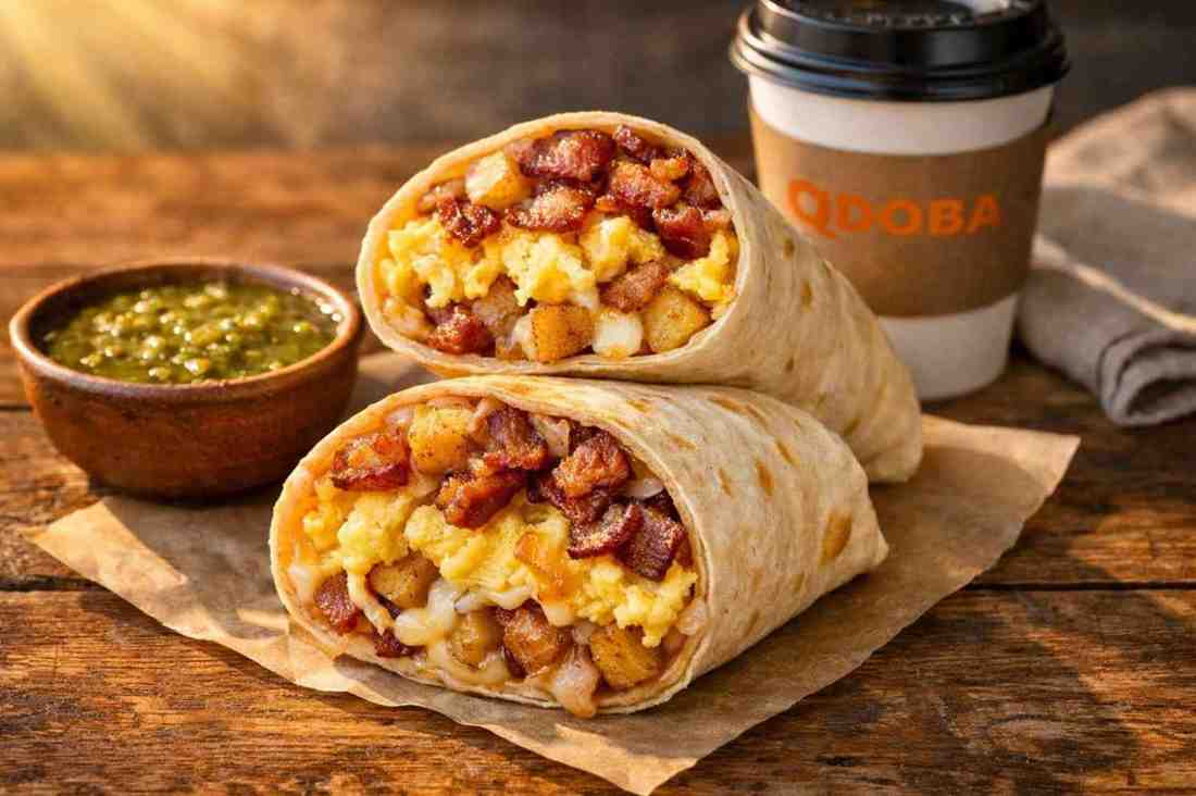 Qdoba breakfast burritos cut in half
