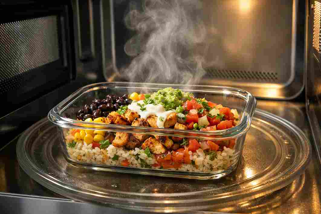 Reheated Qdoba meal prep container