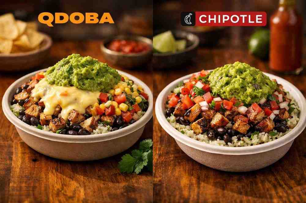 Qdoba vs Chipotle comparison with free guacamole and queso
