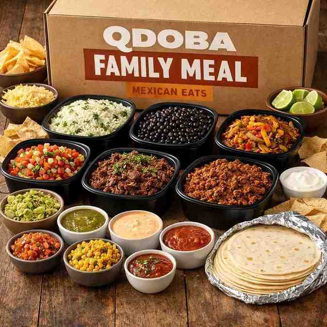 Qdoba Family Meal deal with various food containers