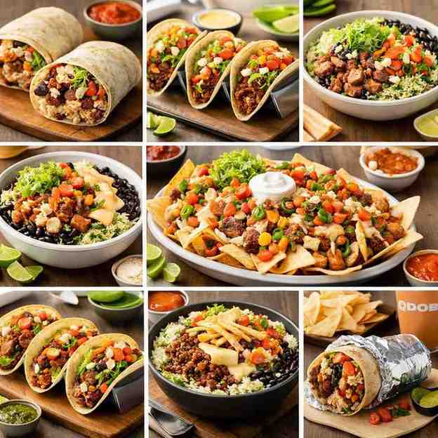 A collage of various Qdoba menu items