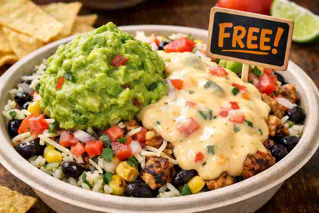 Qdoba bowl with free queso and guac