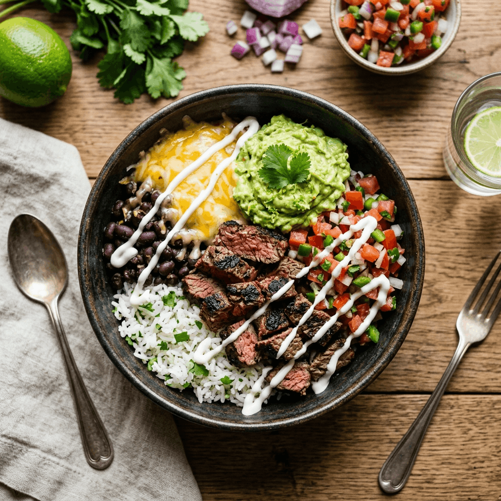Gourmet Qdoba Steak Burrito Bowl