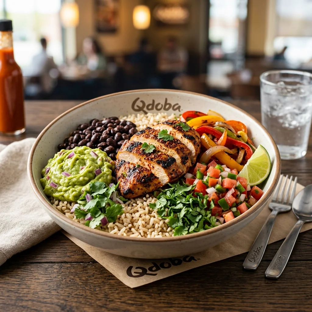 Healthy Qdoba Adobo Chicken and Guacamole Bowl