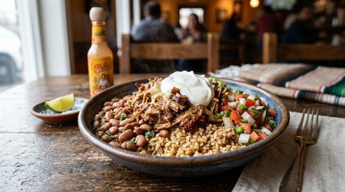 Succulent shredded carnitas bowl