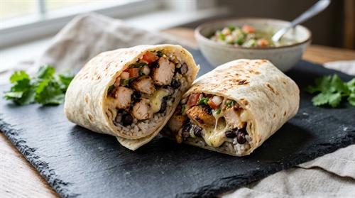 Pancheros Chicken Burrito packed inside freshly pressed warm flour tortilla