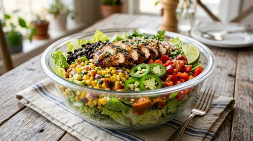 Fresh green chicken salad with vinaigrette